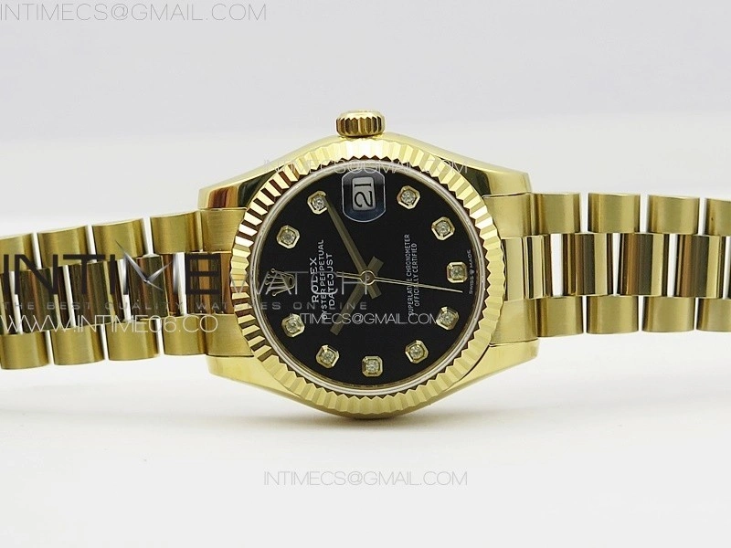 DateJust 31mm 178271 YG APSF Best Edition Black Dial Crystal Markers on President Bracelet A2824