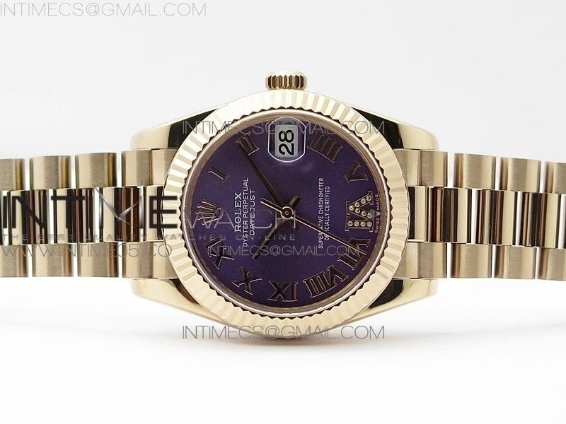 Datejust 31mm 278275 RG BP Best Edition Purple Roman Markers Dial @6 Dia on RG President Bracelet