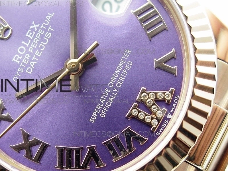Datejust 31mm 278275 RG BP Best Edition Purple Roman Markers Dial @6 Dia on RG President Bracelet