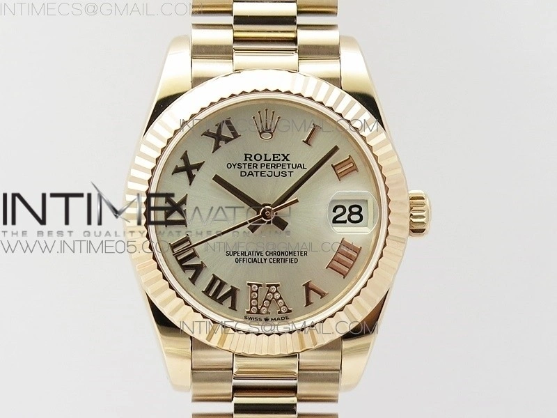 Datejust 31mm 278275 RG BP Best Edition Silver Roman Markers Dial @6 Dia on RG President Bracelet