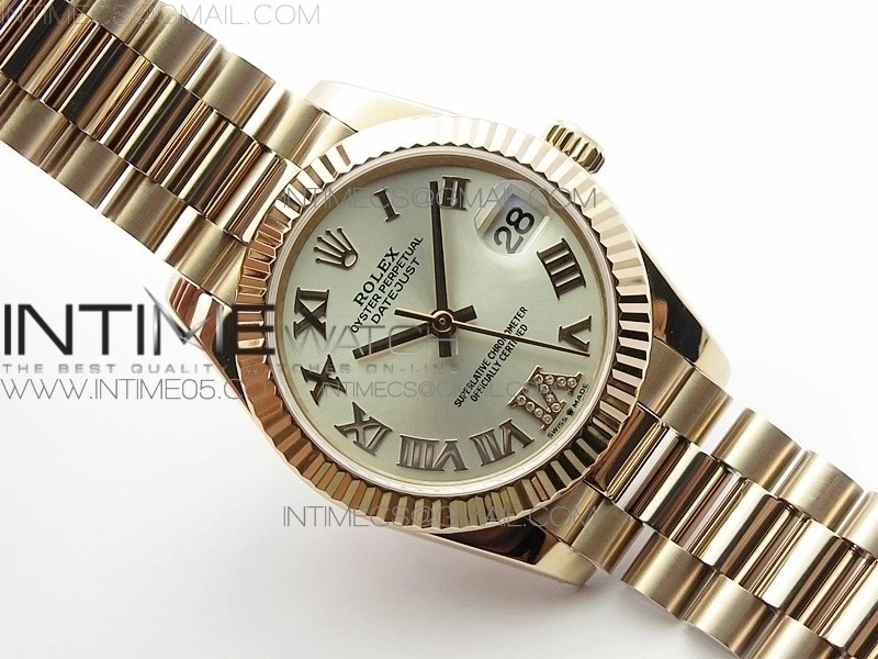 Datejust 31mm 278275 RG BP Best Edition Silver Roman Markers Dial @6 Dia on RG President Bracelet