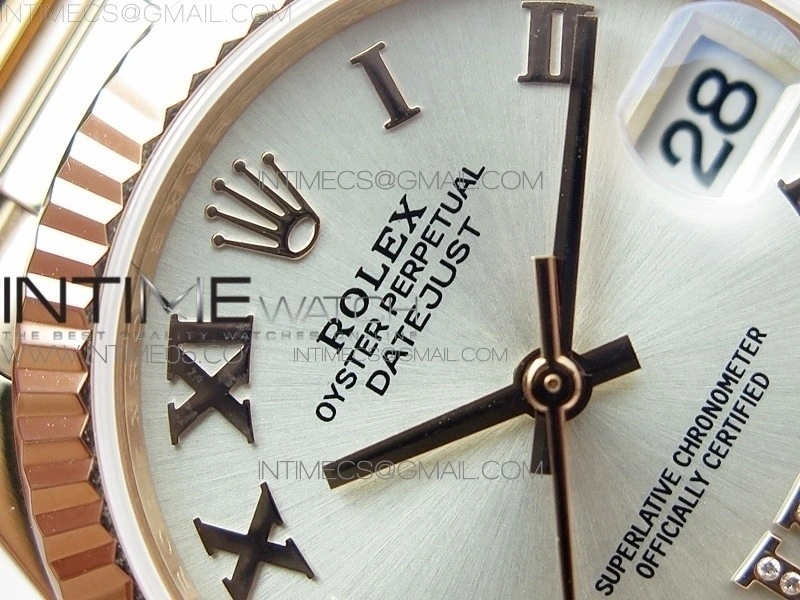 Datejust 31mm 278275 RG BP Best Edition Silver Roman Markers Dial @6 Dia on RG President Bracelet