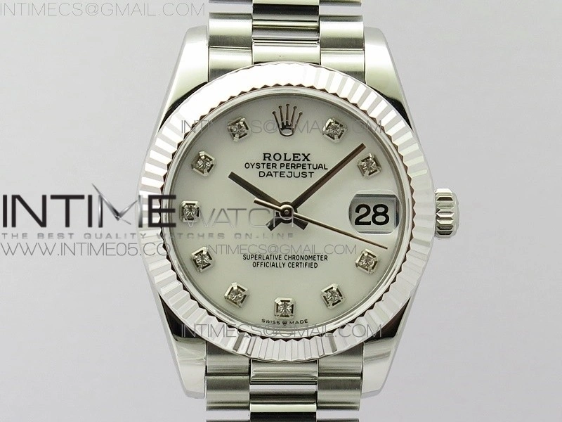 Datejust 31mm 278275 SS BP Best Edition White MOP Crystals Markers Dial on SS President Bracelet