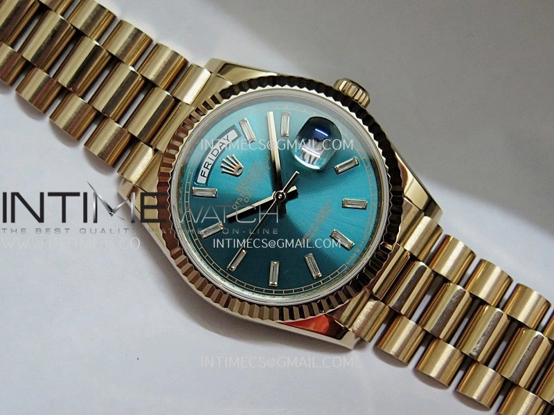 Day Date 128345 RG Gain Weight KF 1:1 Blue Dial T Diamond Marker On President Bracelet A2836