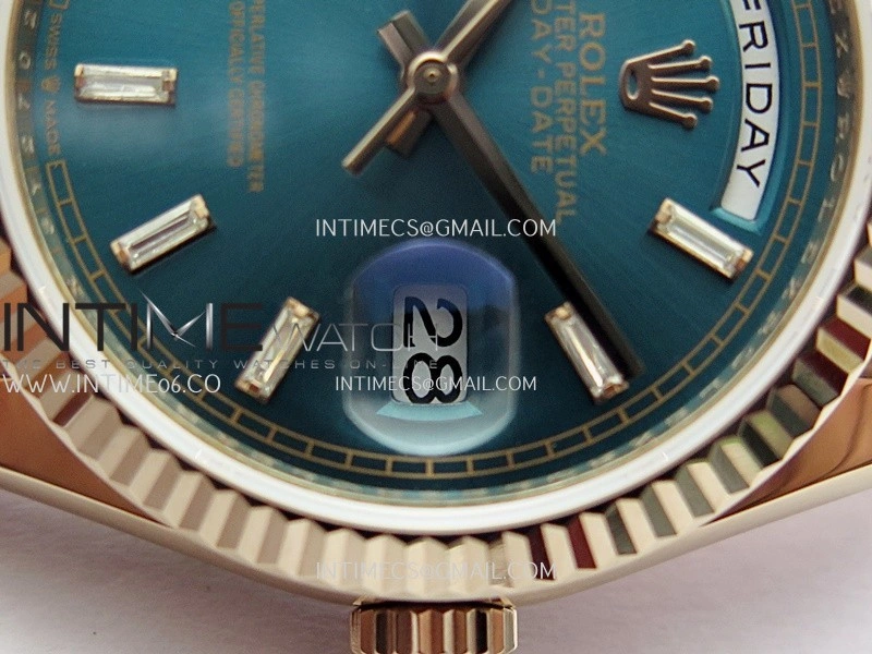 Day Date 128345 RG Gain Weight KF 1:1 Blue Dial T Diamond Marker On President Bracelet A2836