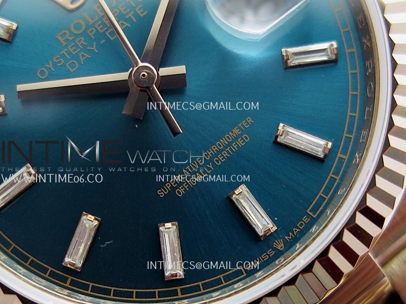 Day Date 128345 RG Gain Weight KF 1:1 Blue Dial T Diamond Marker On President Bracelet A2836
