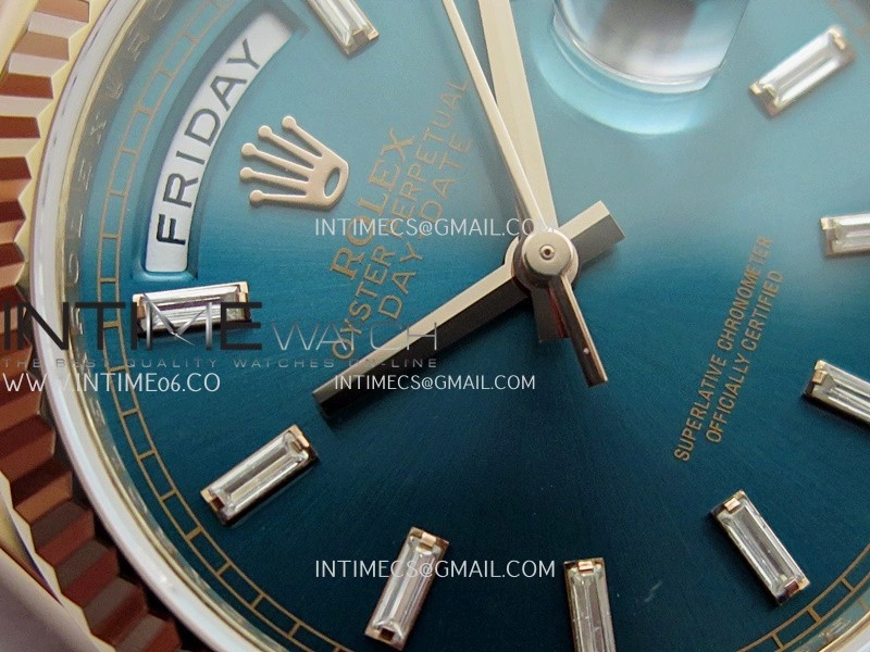 Day Date 128345 RG Gain Weight KF 1:1 Blue Dial T Diamond Marker On President Bracelet A2836