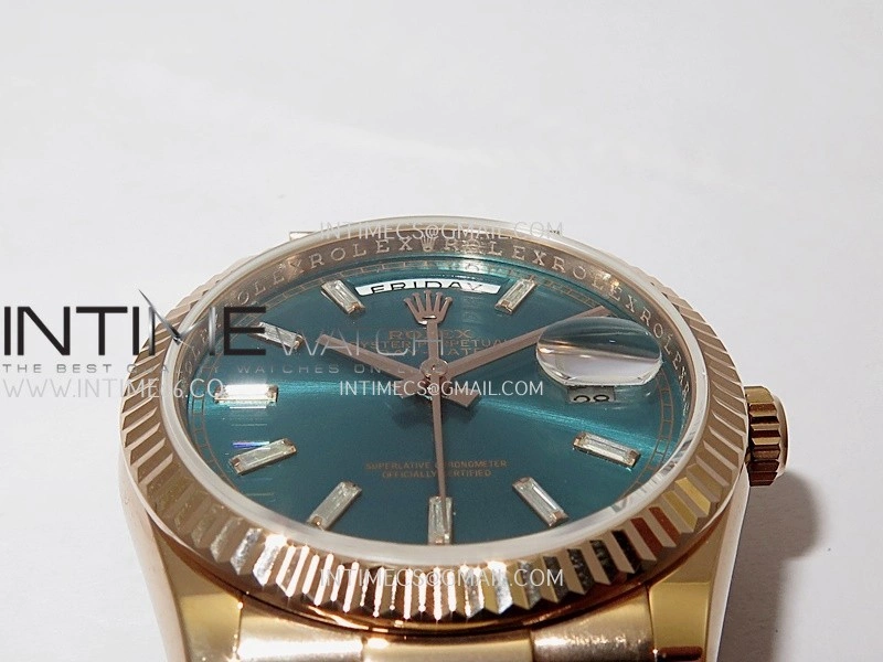 Day Date 128345 RG Gain Weight KF 1:1 Blue Dial T Diamond Marker On President Bracelet A2836