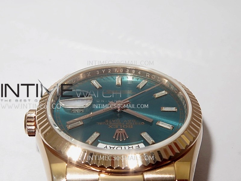 Day Date 128345 RG Gain Weight KF 1:1 Blue Dial T Diamond Marker On President Bracelet A2836