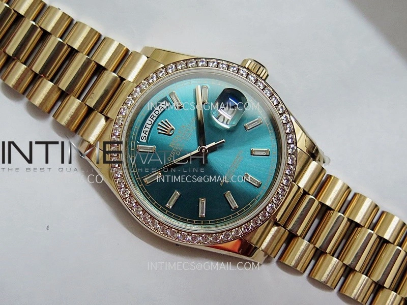 Day Date 128345 RG Gain Weight KF 1:1 Blue Dial T Diamond Marker On President Bracelet A2836