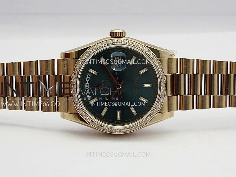 Day Date 128345 RG Gain Weight KF 1:1 Blue Dial T Diamond Marker On President Bracelet A2836