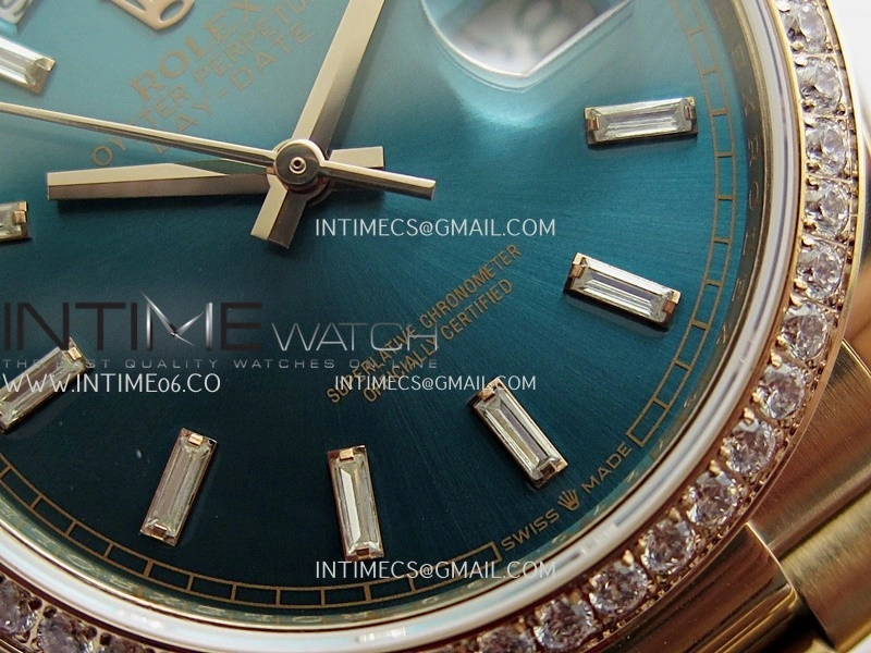 Day Date 128345 RG Gain Weight KF 1:1 Blue Dial T Diamond Marker On President Bracelet A2836