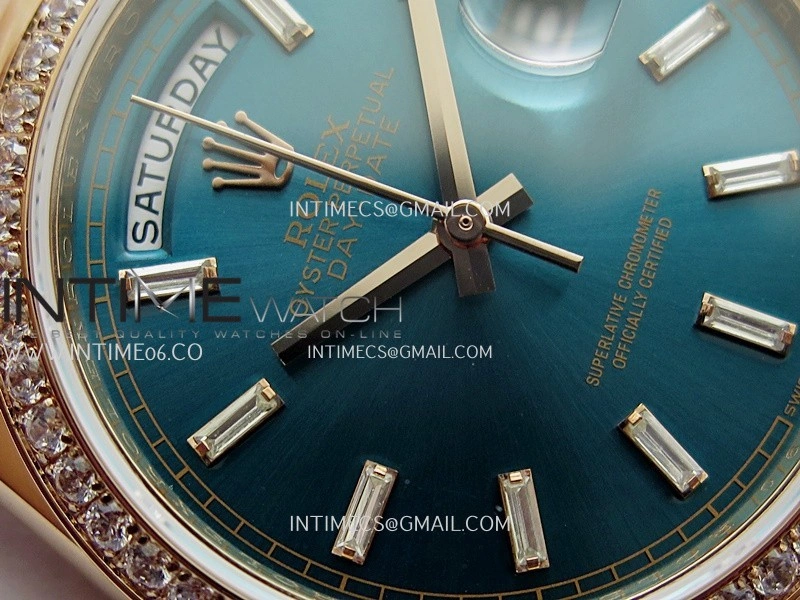 Day Date 128345 RG Gain Weight KF 1:1 Blue Dial T Diamond Marker On President Bracelet A2836