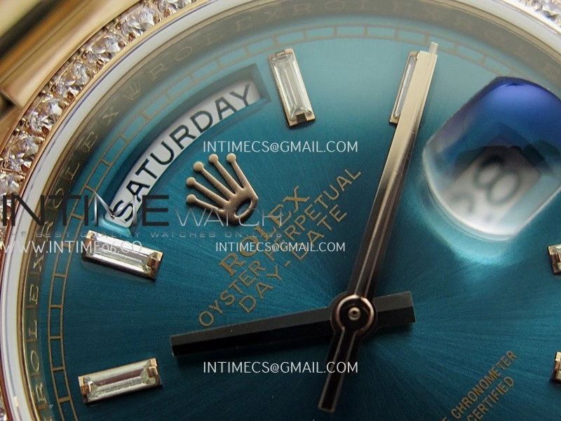 Day Date 128345 RG Gain Weight KF 1:1 Blue Dial T Diamond Marker On President Bracelet A2836