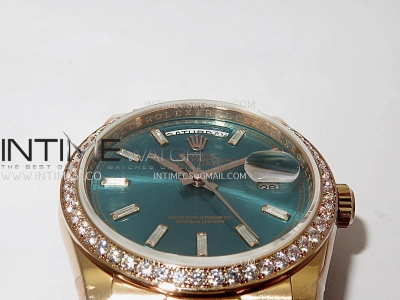 Day Date 128345 RG Gain Weight KF 1:1 Blue Dial T Diamond Marker On President Bracelet A2836