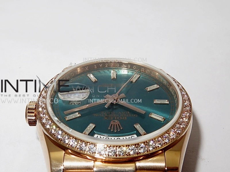 Day Date 128345 RG Gain Weight KF 1:1 Blue Dial T Diamond Marker On President Bracelet A2836