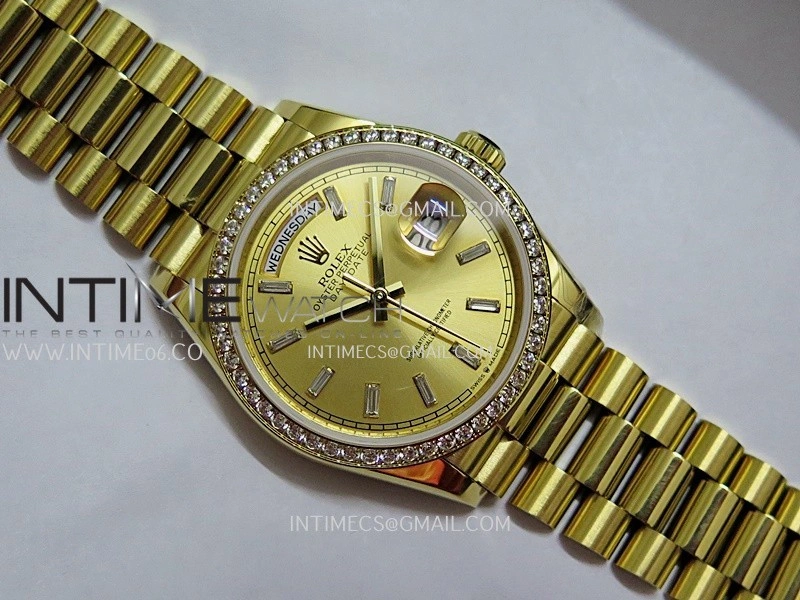 Day Date 128348 YG Gain Weight KF 1:1 Gold Dial T Diamond Marker On President Bracelet A2836