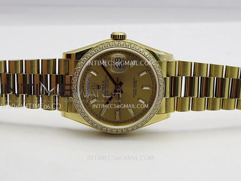 Day Date 128348 YG Gain Weight KF 1:1 Gold Dial T Diamond Marker On President Bracelet A2836