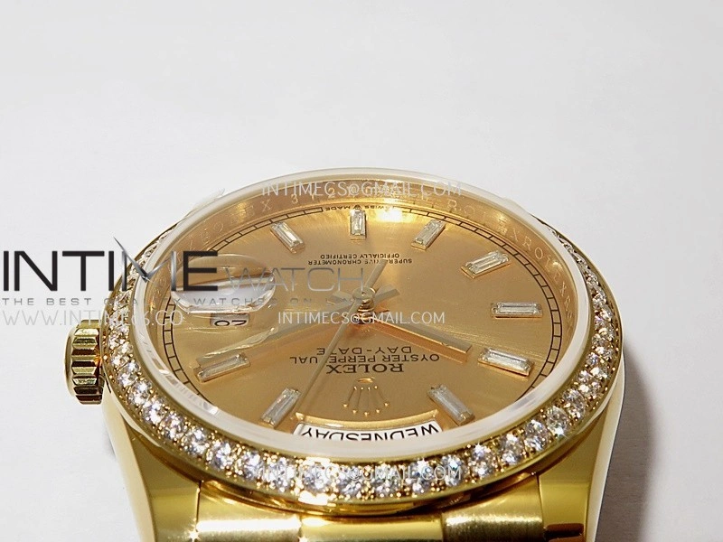 Day Date 128348 YG Gain Weight KF 1:1 Gold Dial T Diamond Marker On President Bracelet A2836