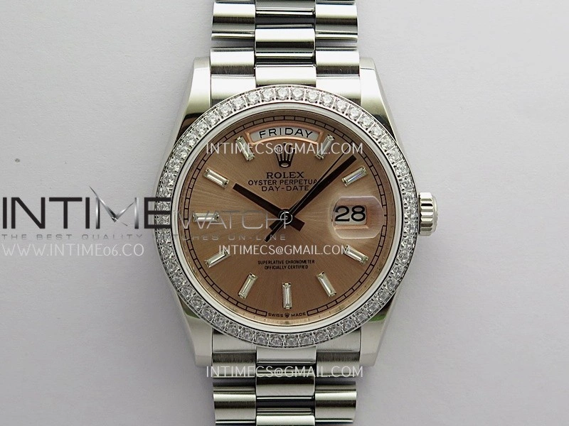 Day Date 128349 SS Gain Weight KF 1:1 Pink Dial T Diamond Marker On President Bracelet A2836