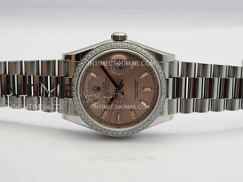 Day Date 128349 SS Gain Weight KF 1:1 Pink Dial T Diamond Marker On President Bracelet A2836