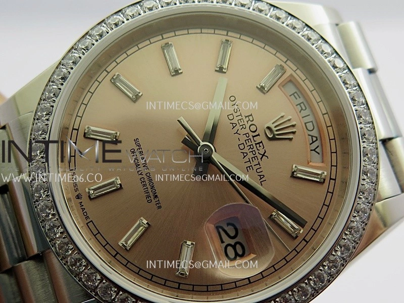 Day Date 128349 SS Gain Weight KF 1:1 Pink Dial T Diamond Marker On President Bracelet A2836