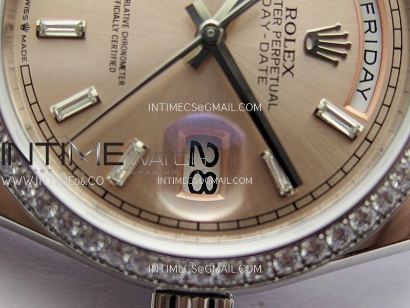 Day Date 128349 SS Gain Weight KF 1:1 Pink Dial T Diamond Marker On President Bracelet A2836