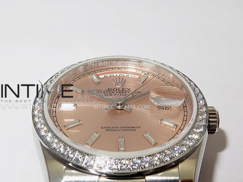 Day Date 128349 SS Gain Weight KF 1:1 Pink Dial T Diamond Marker On President Bracelet A2836