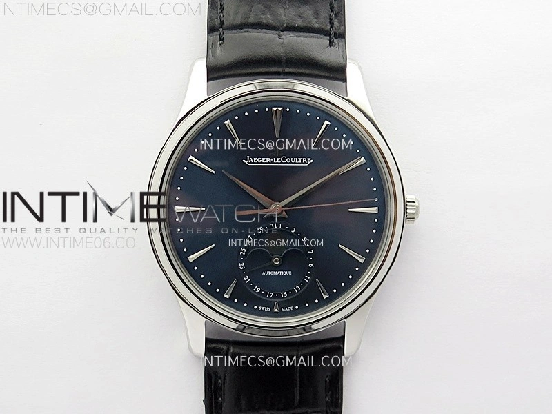 Master Ultra Thin Moon 1368420 SS ZF 1:1 Best Edition Blue Dial on Black Leather Strap V3 SA925 Super Clone