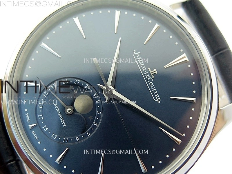 Master Ultra Thin Moon 1368420 SS ZF 1:1 Best Edition Blue Dial on Black Leather Strap V3 SA925 Super Clone