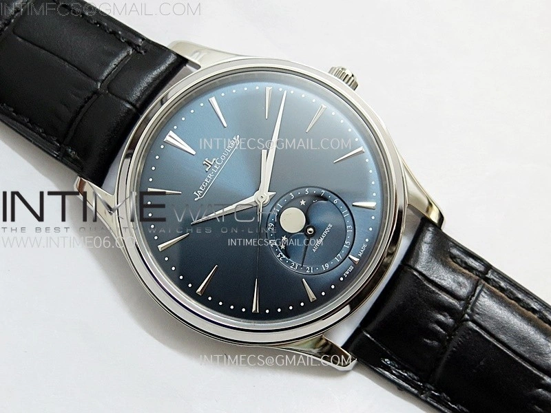 Master Ultra Thin Moon 1368420 SS ZF 1:1 Best Edition Blue Dial on Black Leather Strap V3 SA925 Super Clone