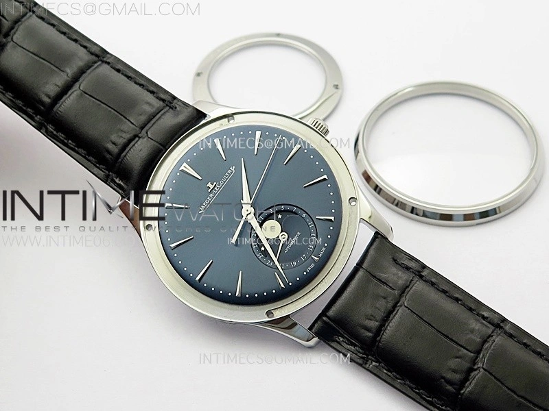Master Ultra Thin Moon 1368420 SS ZF 1:1 Best Edition Blue Dial on Black Leather Strap V3 SA925 Super Clone