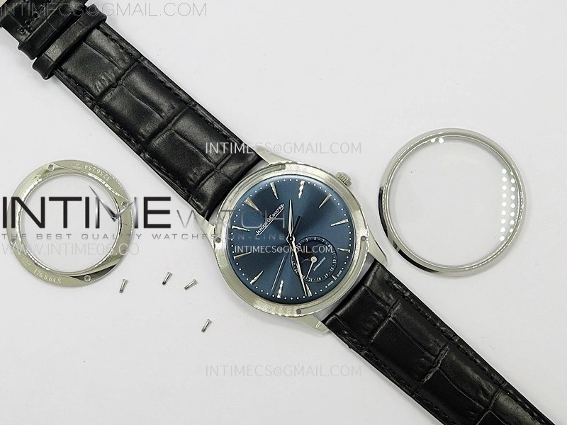 Master Ultra Thin Moon 1368420 SS ZF 1:1 Best Edition Blue Dial on Black Leather Strap V3 SA925 Super Clone