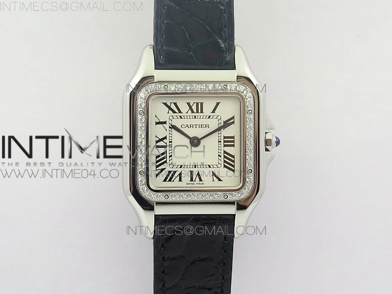 Panthère Secrete Ladies 27mm SS 8848F 1:1 Best Edition White Dial Diamonds Bezel on Black Croco Strap Ronda Quartz