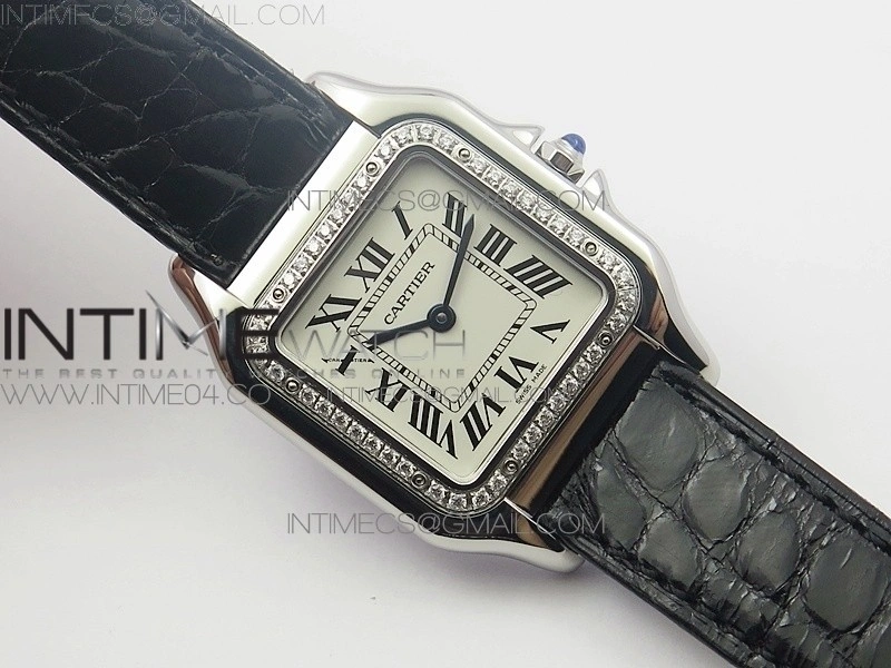 Panthère Secrete Ladies 27mm SS 8848F 1:1 Best Edition White Dial Diamonds Bezel on Black Croco Strap Ronda Quartz