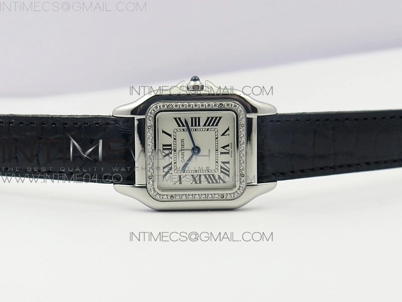 Panthère Secrete Ladies 27mm SS 8848F 1:1 Best Edition White Dial Diamonds Bezel on Black Croco Strap Ronda Quartz