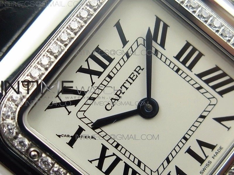 Panthère Secrete Ladies 27mm SS 8848F 1:1 Best Edition White Dial Diamonds Bezel on Black Croco Strap Ronda Quartz