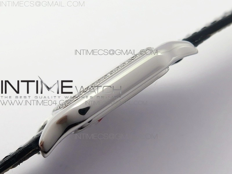 Panthère Secrete Ladies 27mm SS 8848F 1:1 Best Edition White Dial Diamonds Bezel on Black Croco Strap Ronda Quartz