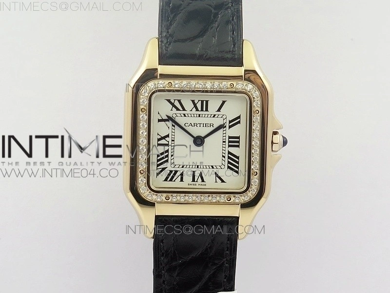 Panthère Secrete Ladies 27mm RG 8848F 1:1 Best Edition White Dial Diamonds Bezel on Black Croco Strap Ronda Quartz