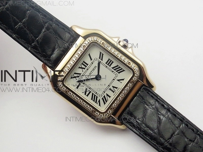 Panthère Secrete Ladies 27mm RG 8848F 1:1 Best Edition White Dial Diamonds Bezel on Black Croco Strap Ronda Quartz