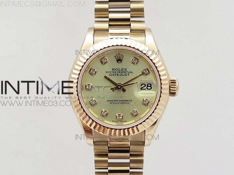DateJust 28mm RG Diamond Bezel BP Best Edition White Rose gold Dial on RG Bracelet ETA2671