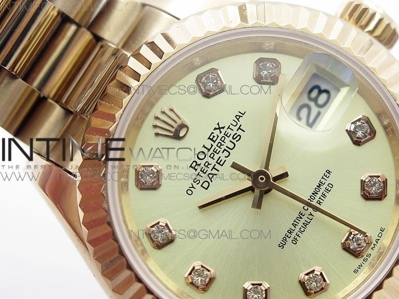 DateJust 28mm RG Diamond Bezel BP Best Edition White Rose gold Dial on RG Bracelet ETA2671