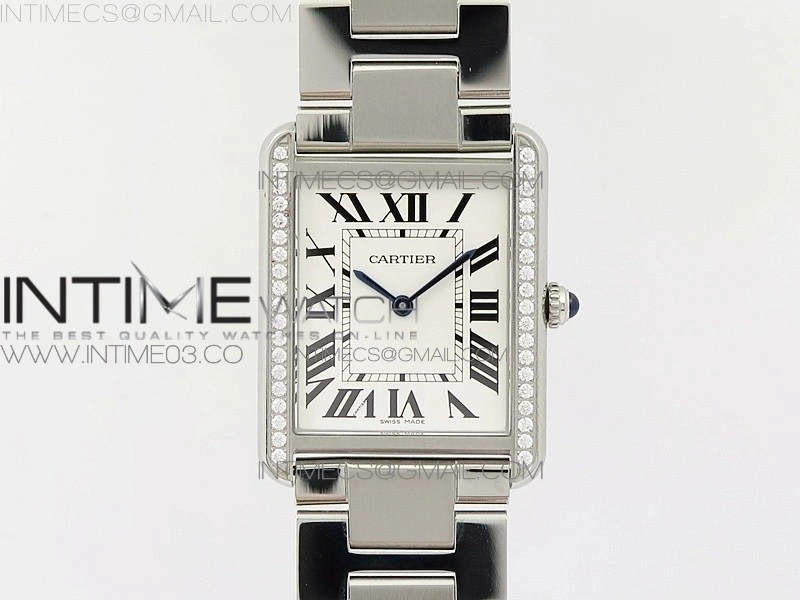 Tank Solo Ladies 28mm SS Diamond Bezel K11F 1:1 Best Edition White Dial on SS Bracelet Ronda Quartz