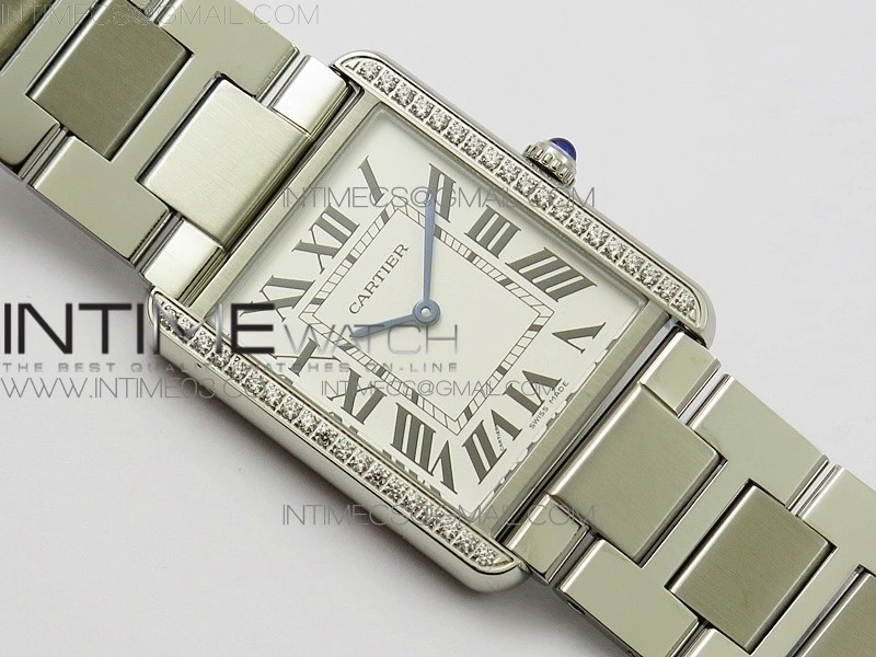Tank Solo Ladies 28mm SS Diamond Bezel K11F 1:1 Best Edition White Dial on SS Bracelet Ronda Quartz