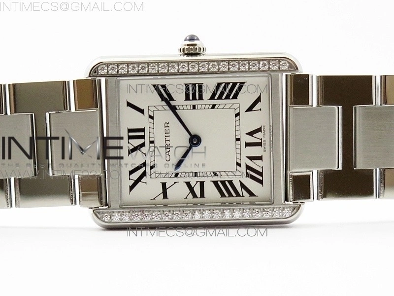 Tank Solo Ladies 28mm SS Diamond Bezel K11F 1:1 Best Edition White Dial on SS Bracelet Ronda Quartz