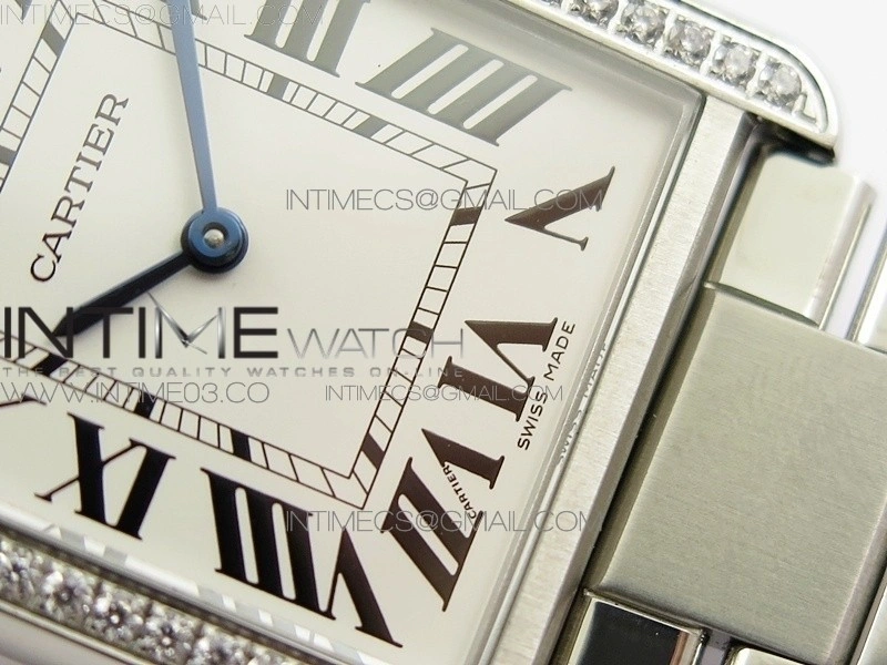 Tank Solo Ladies 28mm SS Diamond Bezel K11F 1:1 Best Edition White Dial on SS Bracelet Ronda Quartz