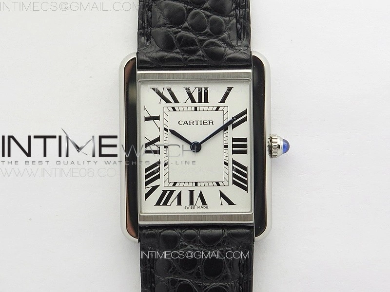 Tank Solo Ladies 28mm SS K11F 1:1 Best Edition White Dial on Black Coroc Leather Strap Ronda Quartz