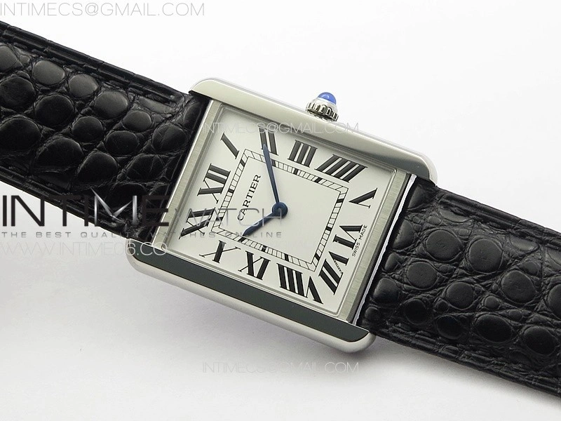 Tank Solo Ladies 28mm SS K11F 1:1 Best Edition White Dial on Black Coroc Leather Strap Ronda Quartz