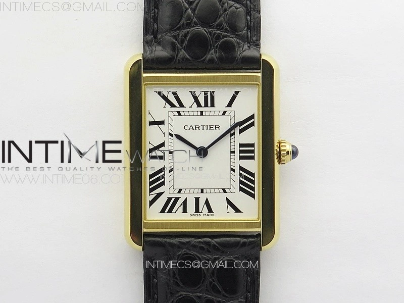 Tank Solo Ladies 28mm YG K11F 1:1 Best Edition White Dial on Black Coroc Leather Strap Ronda Quartz