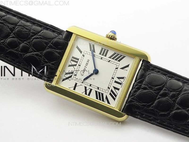Tank Solo Ladies 28mm YG K11F 1:1 Best Edition White Dial on Black Coroc Leather Strap Ronda Quartz